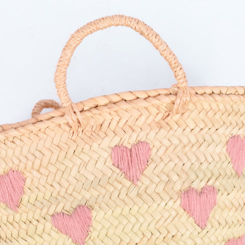 Sweet Hearts Embroidered Basket - Handwoven Love-Inspired Tote 💕